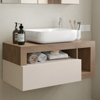 BARCELONA Mobile Bagno Sospeso 1 Cassetto con Specchiera con Colonna 1 Anta e Luce LED Cashmere / Mercure