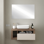 BARCELONA Mobile Bagno Sospeso 1 Cassetto con Specchiera "quadrata" - Retroilluminata Cashmere / Mercure