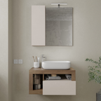 BARCELONA Mobile Bagno Sospeso 1 Cassetto con Specchiera con Colonna 1 Anta e Luce LED Cashmere / Mercure