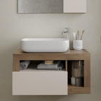BARCELONA Mobile Bagno Sospeso 1 Cassetto con Specchiera con Colonna 1 Anta e Luce LED Cashmere / Mercure