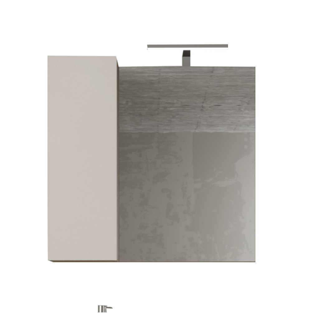 BARCELONA Mobile Bagno Sospeso 1 Cassetto con Specchiera con Colonna 1 Anta e Luce LED Cashmere / Mercure