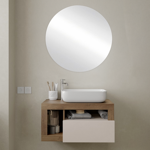 BARCELONA Mobile Bagno Sospeso 1 Cassetto con Specchiera "orb" - Retroilluminata Cashmere / Mercure