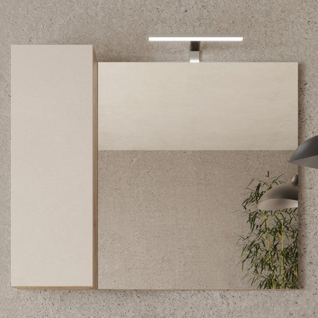 BARCELONA Specchiera Bagno con Colonna 1 Anta e LED 92 cm Cashmere / Mercure