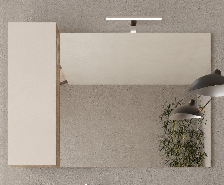 BARCELONA Specchiera Bagno con Colonna 1 Anta e LED 110 cm Cashmere / Mercure